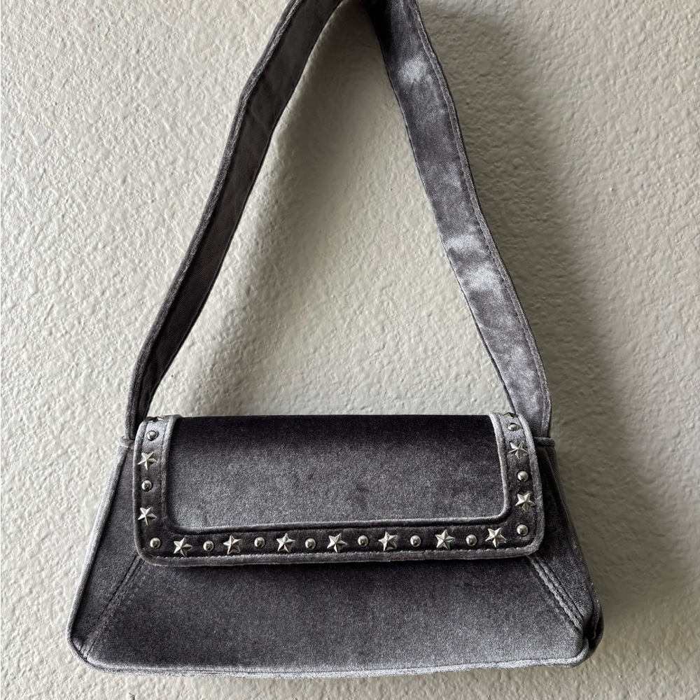 Gray Velvet Studded Women's Bag London Style Party Handbag